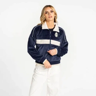 The Wild Collective Navy Chicago Cubs Velvet Corduroy Full-zip Jacket In Blue