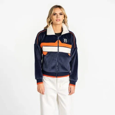 The Wild Collective Navy Detroit Tigers Velvet Cord Full-zip Jacket In Multi