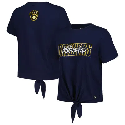 The Wild Collective Navy Milwaukee Brewers Twist Front T-shirt