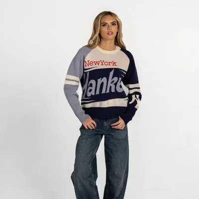 The Wild Collective Navy/cream New York Yankees Boxy Jacquard Sweater In Multi