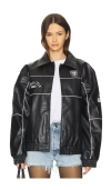 The Wild Collective Raiders Faux Leather Racing Jacket In Black