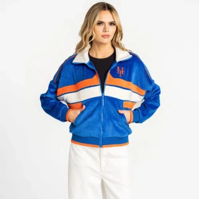 The Wild Collective Royal New York Mets Velvet Cord Full-zip Jacket In Blue