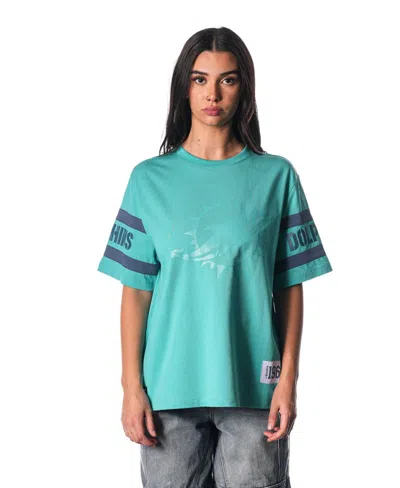 The Wild Collective Women's Aqua Miami Dolphins Drop Shoulder T-shirt In Blue