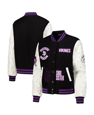 The Wild Collective Women's Black Minnesota Vikings Varsity Full-snap Sparkle Jacket