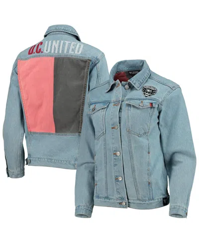 The Wild Collective Women's Blue D.c. United Print Denim Button-up Jacket