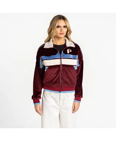 The Wild Collective Women's Burgundy Philadelphia Phillies Velvet Cord Full-zip Jacket