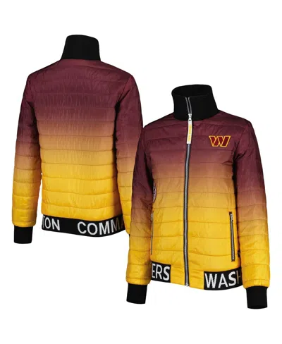 The Wild Collective Women's Burgundy/gold Washington Commanders Color Block Full-zip Puffer Jacket In Burgundy,gold