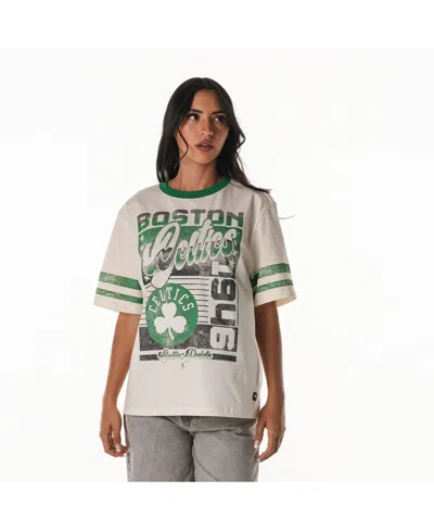 The Wild Collective Women's Cream Boston Celtics Vintage Drop Shoulder Oversized Boyfriend T-shirt In White