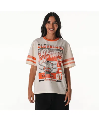 The Wild Collective Women's Cream Cleveland Browns Vintage Drop Shoulder Oversized Boyfriend T-shirt In White