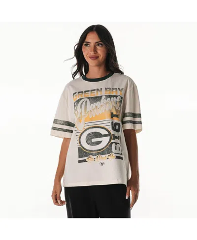 The Wild Collective Cream Green Bay Packers Vintage Drop Shoulder Oversized Boyfriend T-shirt In White