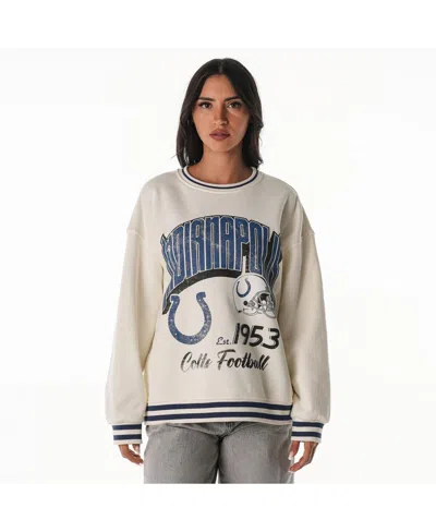 The Wild Collective Women's Cream Indianapolis Colts Oversized Vintage French Terry Sweatshirt In Neutral