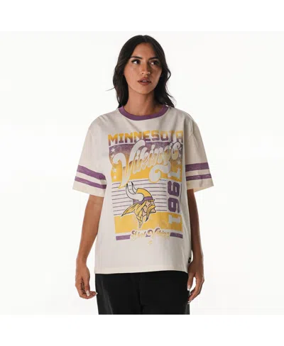 The Wild Collective Women's Cream Minnesota Vikings Vintage Drop Shoulder Oversized Boyfriend T-shirt In White