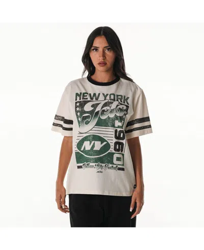 The Wild Collective Women's Cream New York Jets Vintage Drop Shoulder Oversized Boyfriend T-shirt In White