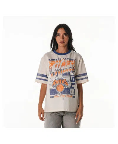 The Wild Collective Women's Cream New York Knicks Vintage Drop Shoulder Oversized Boyfriend T-shirt In White