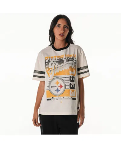 The Wild Collective Women's Cream Pittsburgh Steelers Vintage Drop Shoulder Oversized Boyfriend T-shirt In White