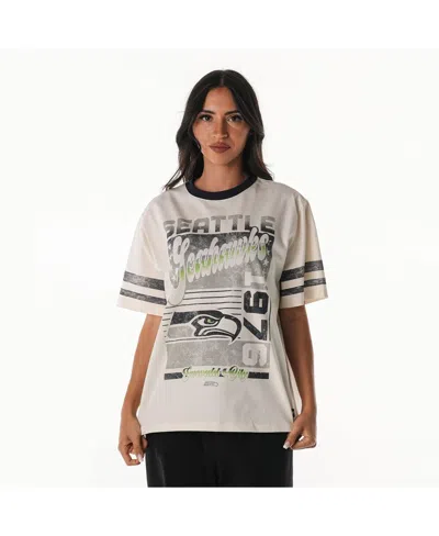 The Wild Collective Women's Cream Seattle Seahawks Vintage Drop Shoulder Oversized Boyfriend T-shirt In Animal Print