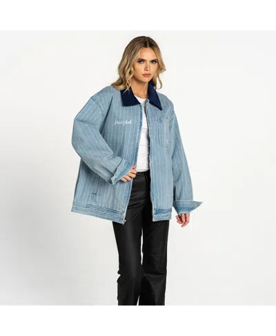 The Wild Collective Women's Denim New York Yankees Full-zip Mechanic Jacket In Blue