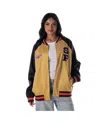 The Wild Collective Women's Gold San Francisco 49ers Oversized Satin Raglan Full-snap Bomber Jacket In Gold