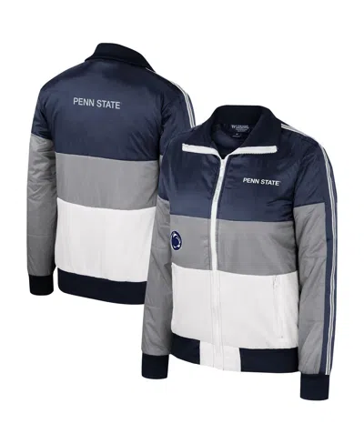 The Wild Collective Women's Gray Penn State Nittany Lions Color-block Puffer Full-zip Jacket