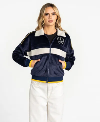 The Wild Collective Women's Navy Milwaukee Brewers Velvet Cord Full-zip Jacket In Multi