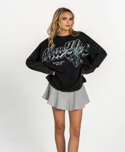 The Wild Collective Women's New York Liberty Oversized Long-sleeve Dolman T-shirt In Black
