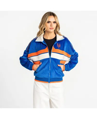 The Wild Collective Women's Royal New York Mets Velvet Cord Full-zip Jacket In Blue