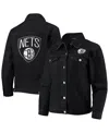 The Wild Collective Women's  Black Brooklyn Nets Patch Denim Button-up Jacket In Black