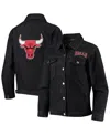The Wild Collective Black Chicago Bulls Patch Denim Button-up Jacket In Black
