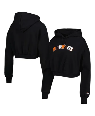 The Wild Collective Women's  Black Denver Broncos Cropped Pullover Hoodie