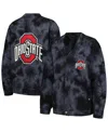 The Wild Collective Women's  Black Ohio State Buckeyes Jeweled Tie-dye Button-up V-neck Sweater In Black
