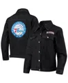 The Wild Collective Black Philadelphia 76ers Patch Denim Button-up Jacket In Black