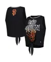 The Wild Collective Black San Francisco Giants Twisted Tie Front Tank Top In Black