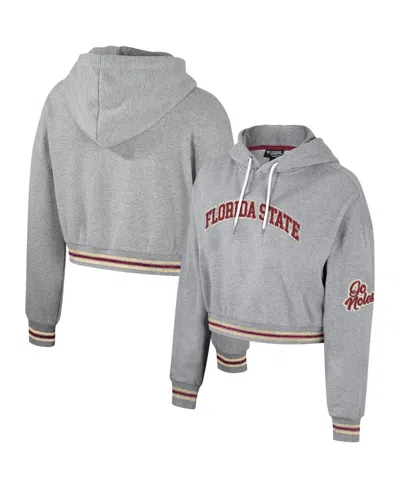 The Wild Collective Women's  Heather Gray Distressed Florida State Seminoles Cropped Shimmer Pullover