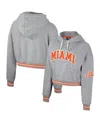 The Wild Collective Women's  Heather Gray Distressed Miami Hurricanes Cropped Shimmer Pullover Hoodie In Heather Gray