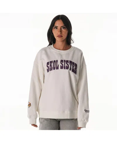 The Wild Collective Women's White Minnesota Vikings Rock Crystal Oversized Crewneck Sweatshirt