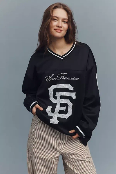 The Wild Collective X Anthropologie Mlb Long-sleeve Mini Dress In Black