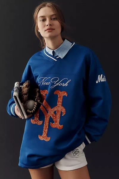 The Wild Collective X Anthropologie Mlb Long-sleeve Mini Dress In Blue
