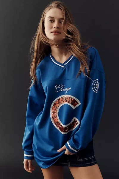 The Wild Collective X Anthropologie Mlb Long-sleeve Mini Dress In Blue
