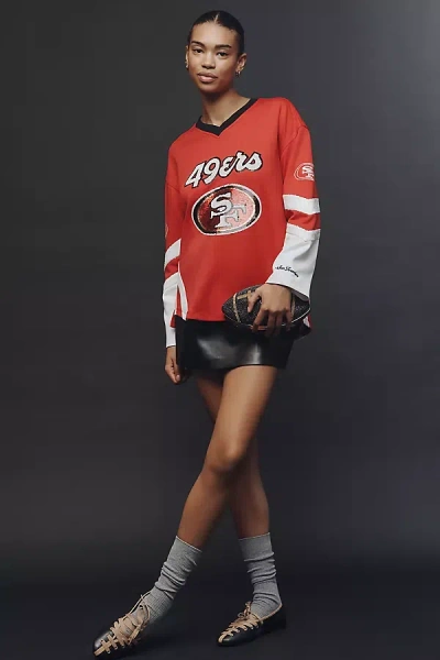 The Wild Collective X Anthropologie Nfl Long-sleeve Jersey Top In Red