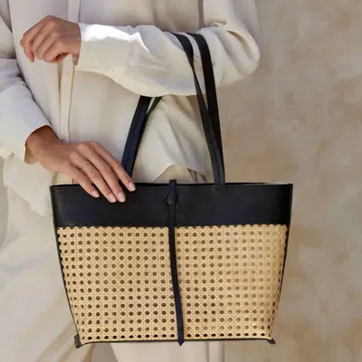 The Winding Road Cane Weave Tote Medium Leather Trim Bag In Black