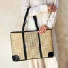 The Winding Road Cane Weave Tote Oversized Leather Trim Bag In Black In Black