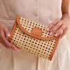 The Winding Road Women's Rattan Clutch With Leather Trim And Crossbody Strap In Beige In Sand