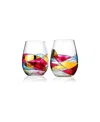The Wine Savant Artisanal Hand Painted Stemless Wine Glasses, Set Of 2 In Multicolor