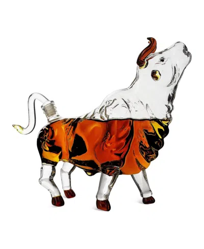 The Wine Savant Charging Bull Head Up 34 Oz. Whiskey Decanter In Transparent