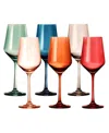 The Wine Savant Classic Art Deco Pastel Muted Wine Glasses, Set Of 6