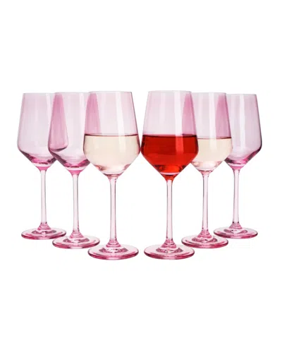 The Wine Savant Blush Pink Colored Wine Glasses Hand Blown, 12 oz Set Of 6