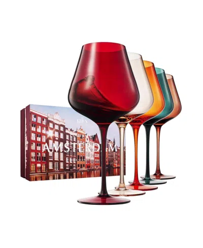 The Wine Savant Colors Of Amsterdam Wine Glasses, Set Of 5 In Multicolor