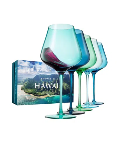 The Wine Savant Colors Of Hawaii Beach Wine Glasses, Set Of 5 In Blue