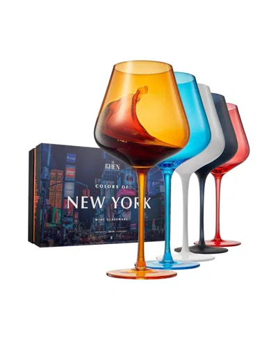 The Wine Savant Colors Of New York City Wine Glasses, Set Of 5 In Multicolor