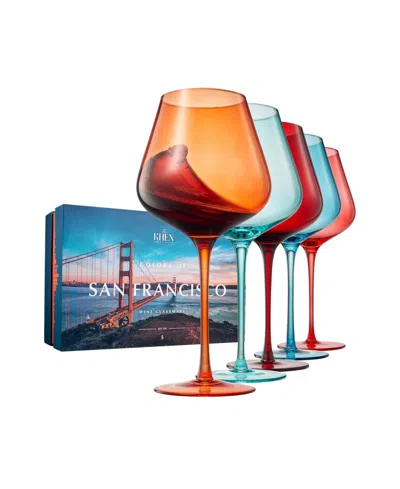 The Wine Savant Colors Of San Francisco Wine Glasses, Set Of 5 In Multicolor